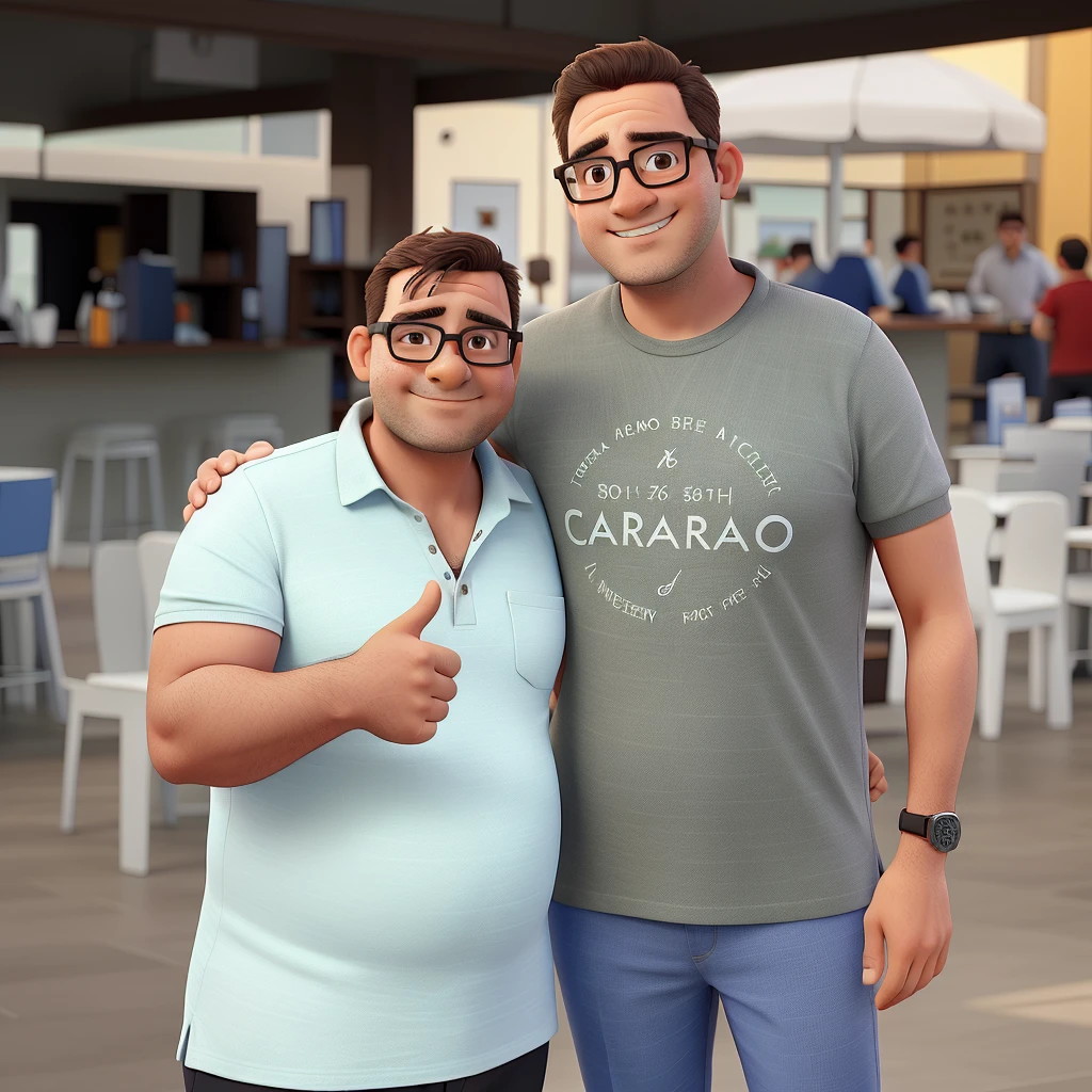 two mens, a short and fat, calvo, with polo shirt, with an average of 50 years old wearing square glasses, the other man is a tall, thin young man with an average age of 25 wearing round glasses