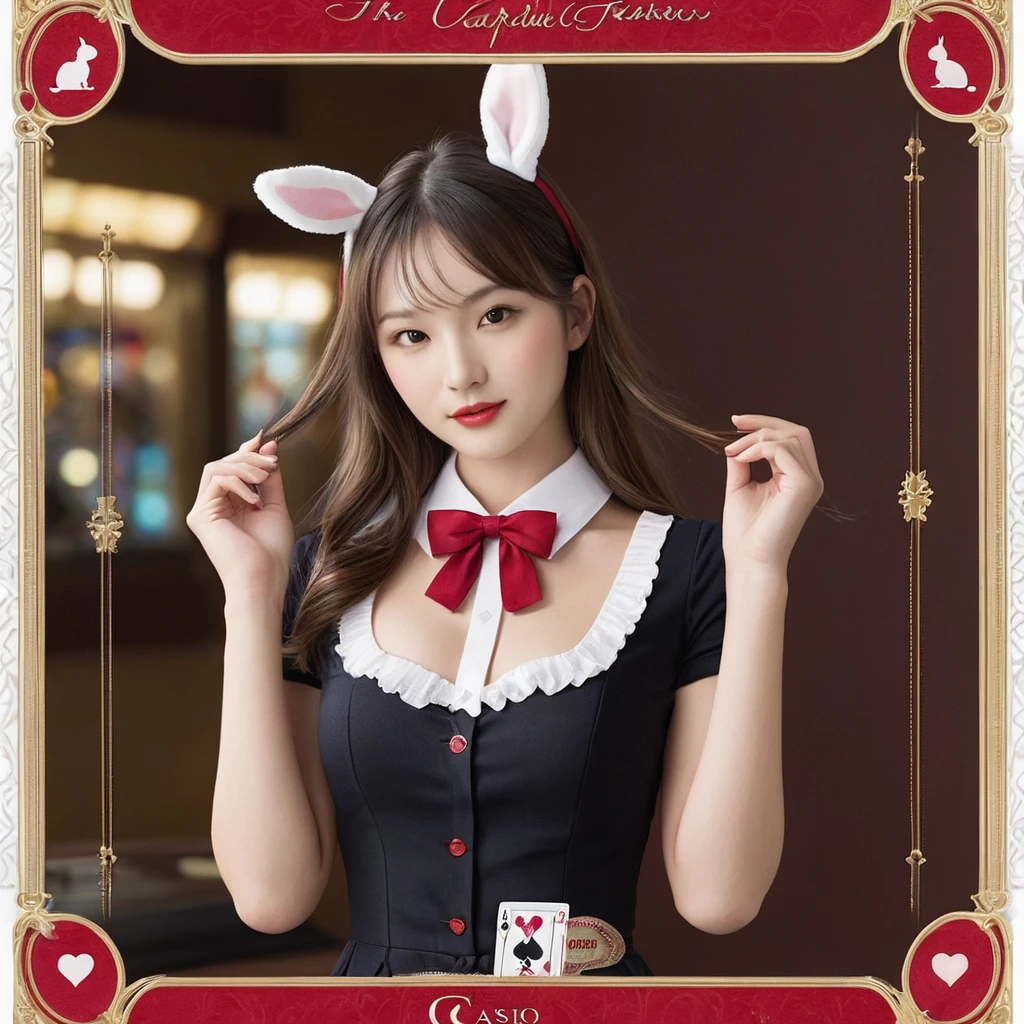 One Girl、pretty girl、Masterpiece、Masterpiece、Red Bunny Girl、White collar、Red bow tie、casino、Black Jack Dealer、The dealer is a bunny girl、cardを配るバニーガール、Super detailed_card、