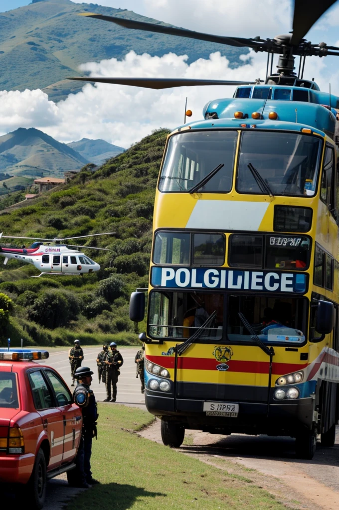 From buses, in the middle of care, one from Colombia and the other from Argentina, escort by police and a helicopter.