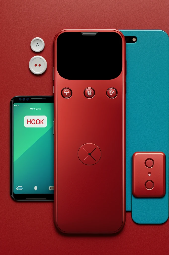 Animated image of a small cell phone ,red in color . It has a large screen and three small buttons below the screen