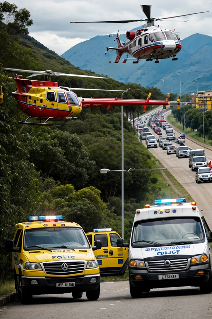 From buses, one from Colombia and the other from Argentina, escort by police and a helicopter.