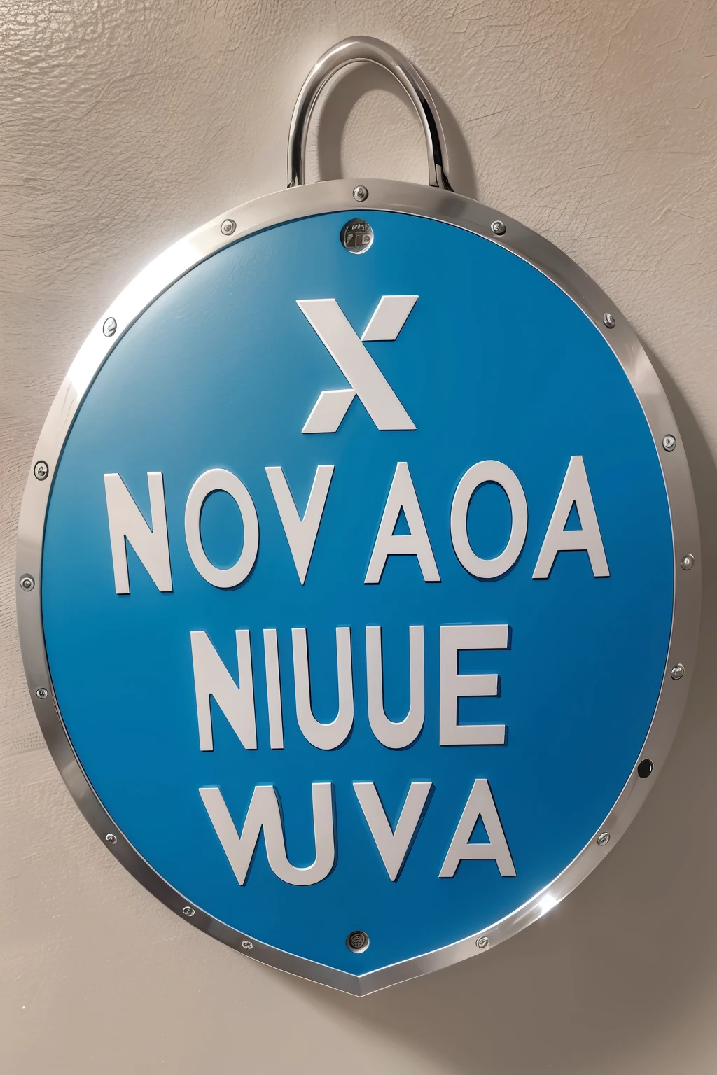 Blue round shield, Written "Nova Naples"