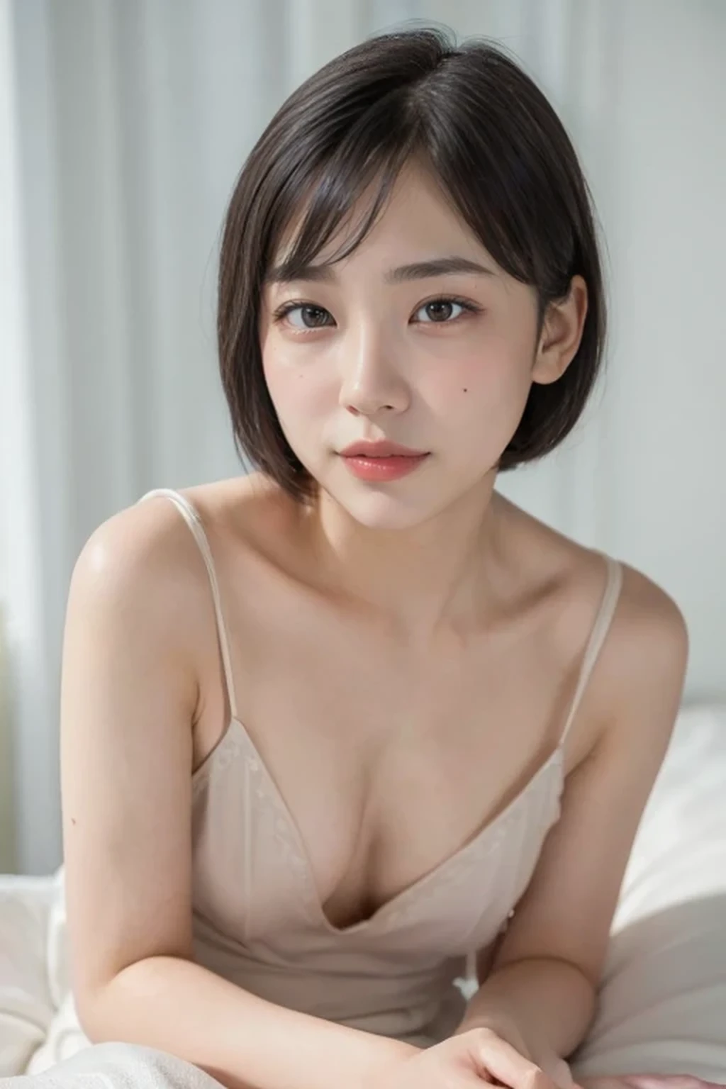 one girl, (a beauty girl, delicate girl:1.3), (:1.3), BREAK, (naked, Nude:1.3), BREAK, (lie down on bed:1.2), BREAK, very fine eyes, BREAK, (small breasts:0.5), black eyes, black hair, (short cut hair:1.2), BREAK, (eyes and faces with detailed:1.0), BREAK, (masterpiece, best quality, ultra detailed, detailed face, 8K), BREAK, (A little ejaculation , drunk, after sex:1.3)