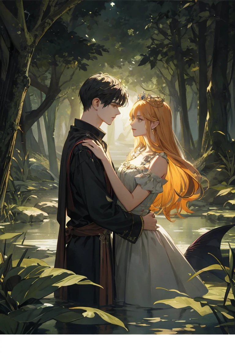 Ninja couple, king and queen, gothic crown and tiaras, side by side, Grey and black, dark romance, raw concept art, masterpiece illustration, In the painting ‘Hylas and the Nymphs’, the man is Hylas and the woman is the nymphs., women are taller, Change their genders