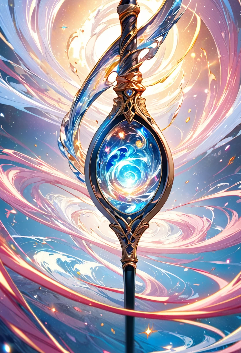an extremely detailed 4k picture of just a 2 handed staff made to look like a massive spoon with magical energy swirling around it