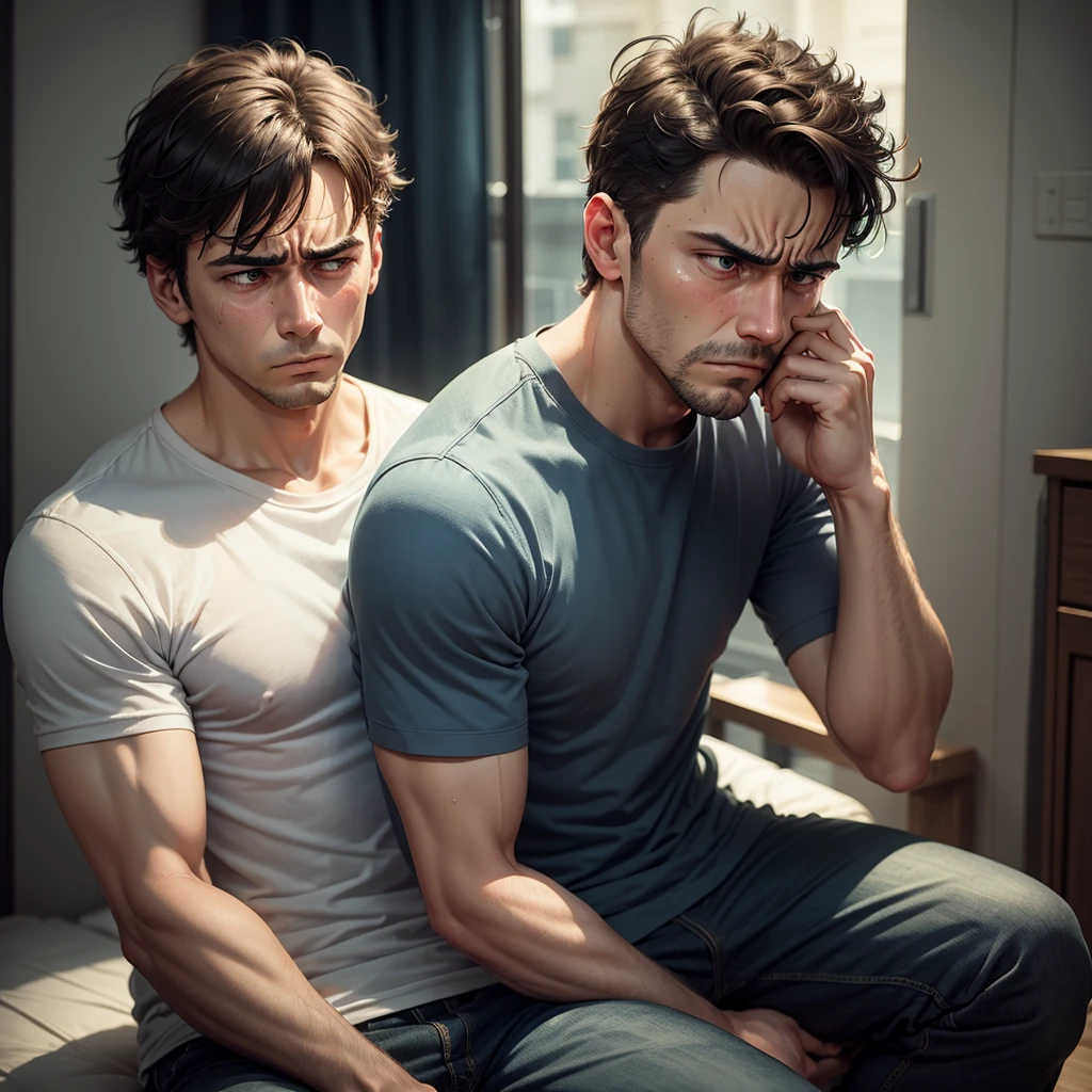 A sad man about to cry because of a breakup