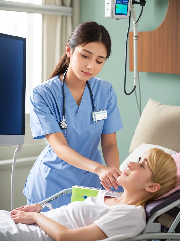 A caregiver girl working at a hospital Realistic