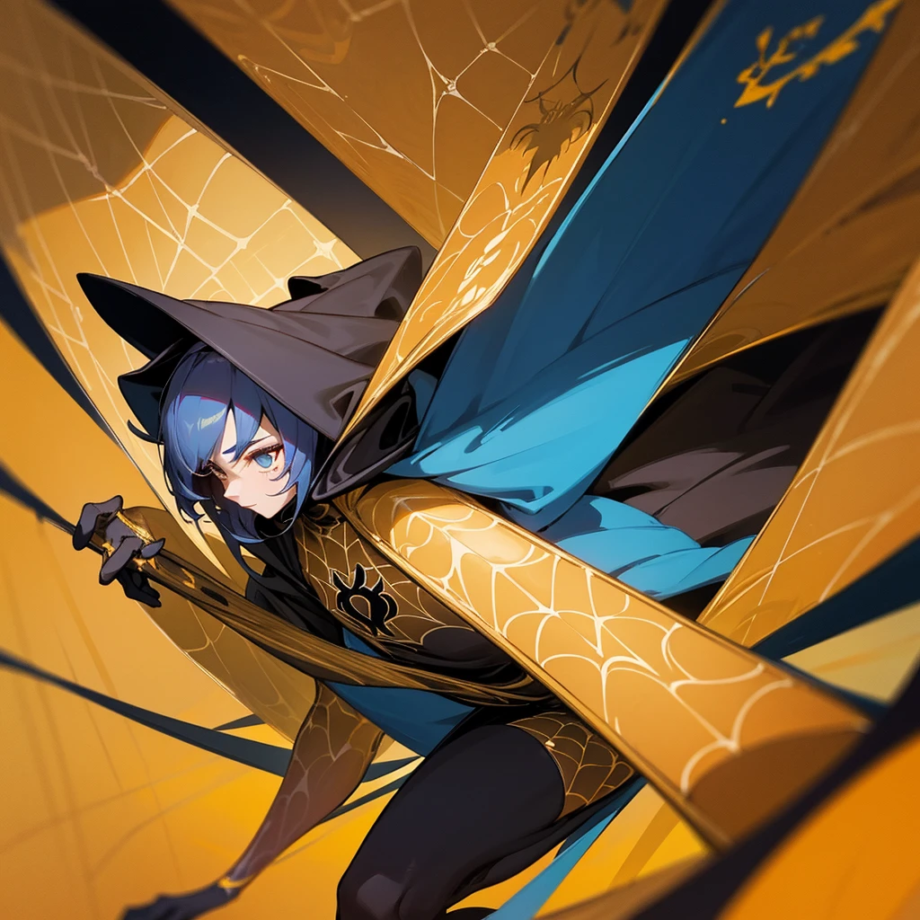 To create a Spider-Man costume with blue colors, black and gold, inspirado no design da Gwen Stacy (spider-gwen), we can follow these guidelines:
1. hooded cloak:
   - Main color:blackw.
   - Interior of the hood: doradas.
 2. upper part:
   - Main color:cerulean.
   - Standards:Use gold thread to create the web pattern on the top of the costume.

3. mitts:
   - Main color:blackw com detalhes dourados nas pontas dos dedos e punhos.

4. Spider Emblem:
   - Cor: doradas, positioned in the center of the chest.

 5.bottom:
   - Main color:cerulean.
   - Standards:Golden web patterns on the sides. 

6.booties:Main color:blackw com detalhes dourados nos tornozelos e nas pontas.

7. Eyes of the Mask: doradas com bordas pretas.

Additional Detail:
  The suit must have a streamlined appearance and be made of flexible materials to allow agile movement.
 Design: Mantenha o design esguio e elegante da spider-gwen, adapting the feminine elements Gold web patterns on both the top and bottom to give a distinctive touch.

This combination will give a unique look to Spider-Man&#39;s costume., mixing blue colors, black and gold, while maintaining the essence of Gwen Stacy&#39;s elegant design.