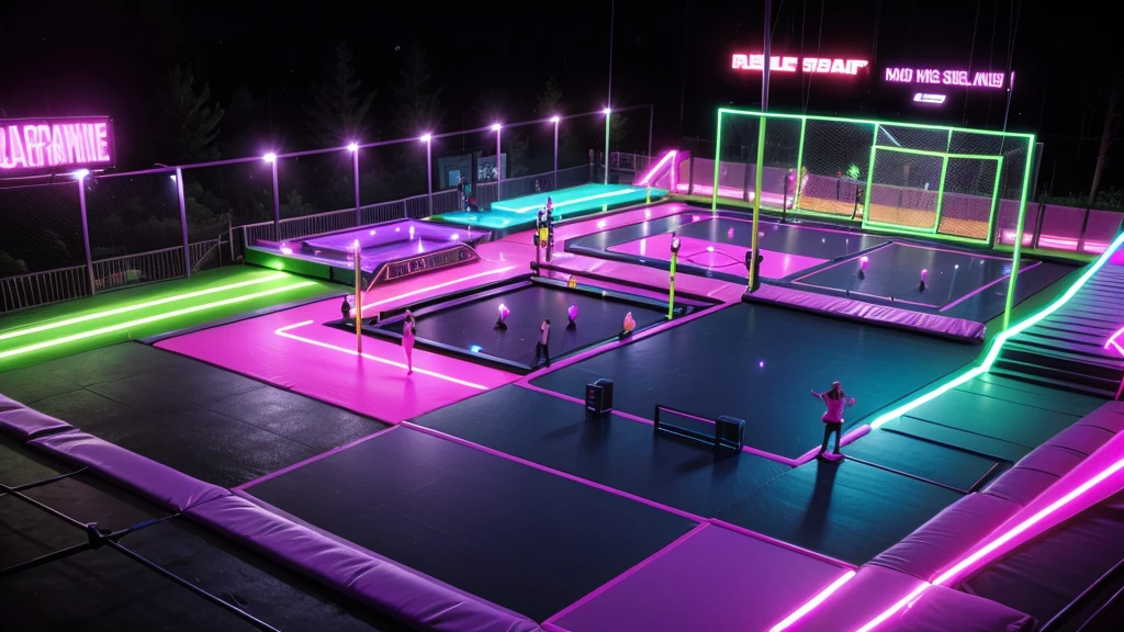 create an image of a neon trampoline park