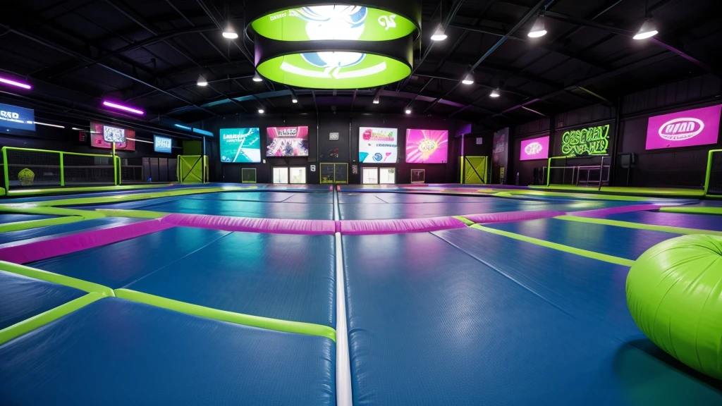 create an image of a neon trampoline park