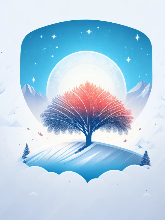 a spruice tree in a winter landscape, t-shirt design, rzminjornada, vectorial art