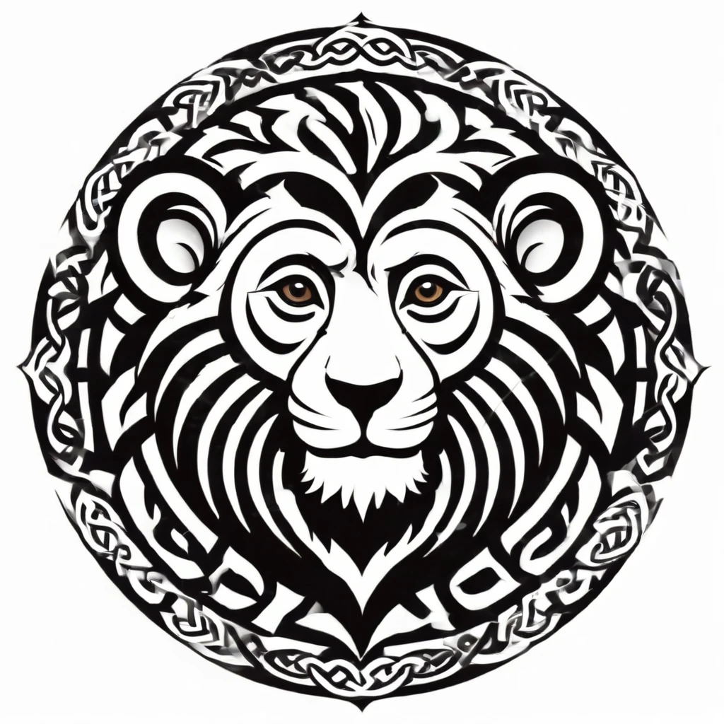 celtic style, tribal style, norse style, monkey, lion, black and white, monkey