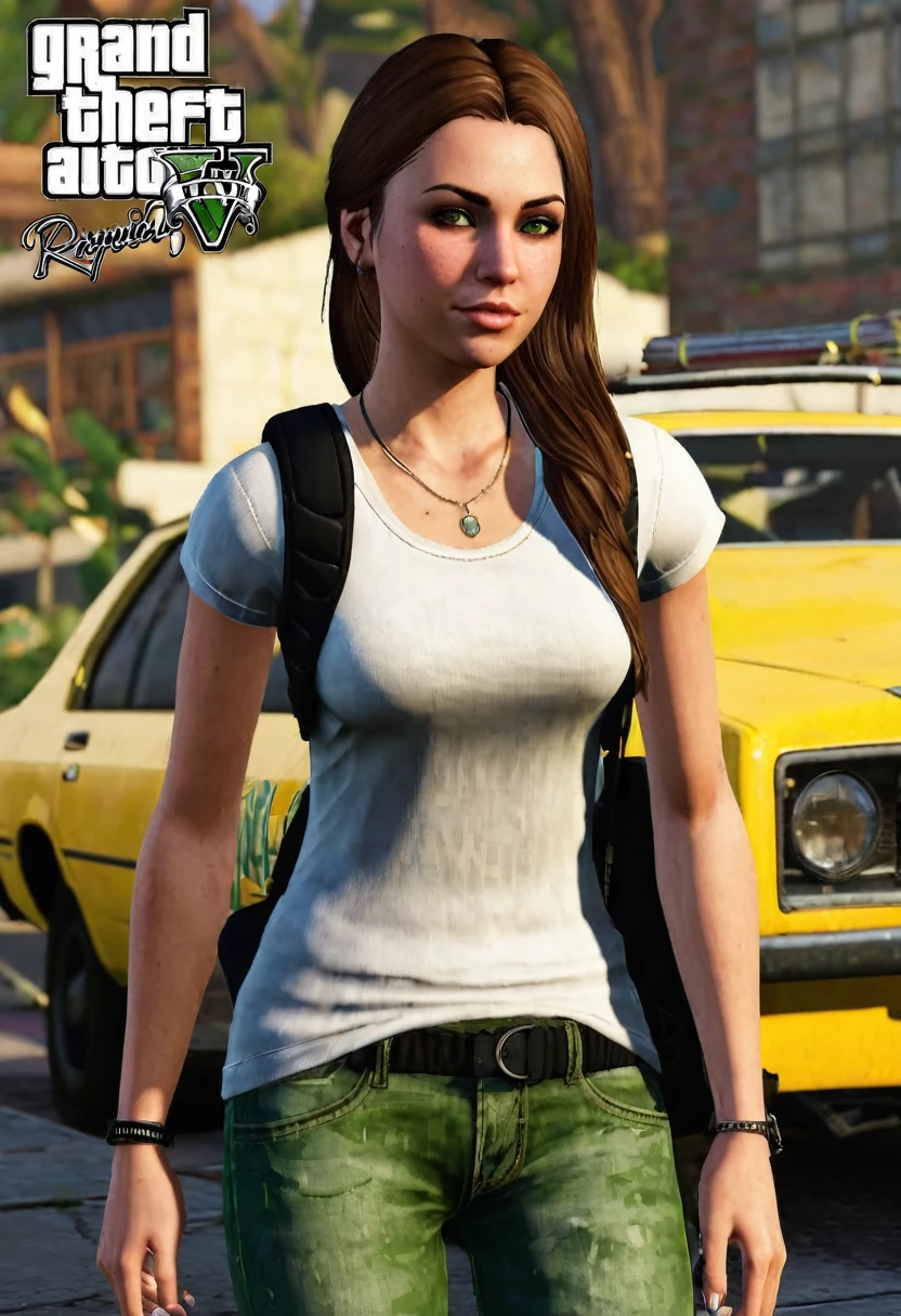 Mod para GTA V: "Lara McQueen - Los Santos Rebel"
Character description:

Name: Lara McQueen Age: 25 years Physical Description: Lara is a Caucasian woman with long brown hair and piercing green eyes.. He has an athletic and toned figure due to his love of skateboarding and outdoor activities.. He usually wears short, worn jeans., a tight t-shirt and sneakers.