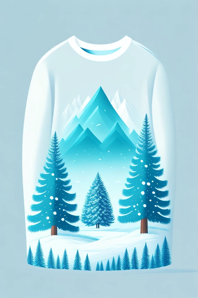 A sweater with a fir tree in a winter landscape, t-shirt design, rzminjornada, vectorial art