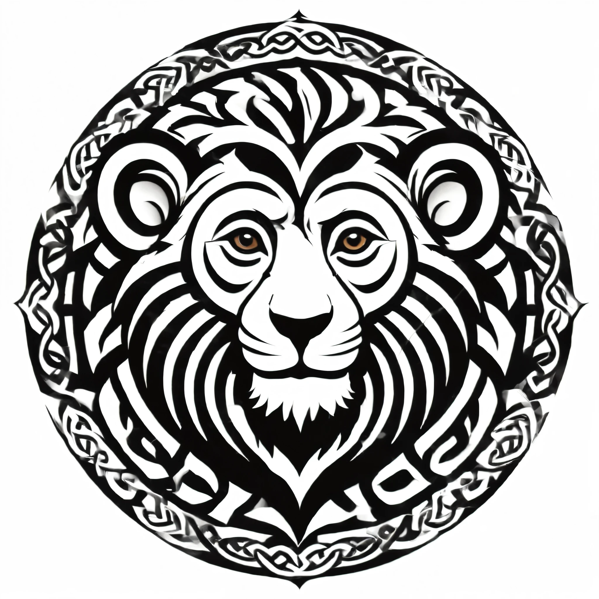celtic style, tribal style, norse style, monkey, lion, black and white, monkey