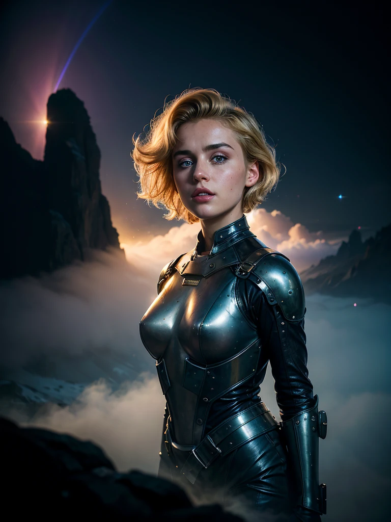 (Best quality,4K,8K,A high resolution,Masterpiece:1.2),(Realistic,Photorealistic,photo-realistic:1.37),Stefania Ferrario as a Astronaut, Short blonde hair, Perfect body, Steam punk, film-noir, Otherworldly, Vivid colors, Dreamlike, Sci-fi, subtly lit,Atmospheric,view of the cosmos,Steam-powered machinery,Ethereal,hauntingly beautiful,Moody shadows,Retro-futuristic technology,Starlight fog,exploration,Adventure,Mystery,Galactic environment,exalted,Isolated heroine,Interstellar Travel,dramatic contrast,distant planets,Majestic face,Sci-fi fashion,Smoke and fog effects,contrasting textures,Timeless beauty