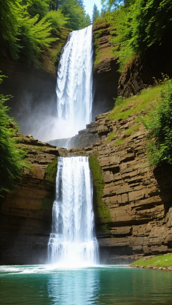 Waterfall flowing into the lake