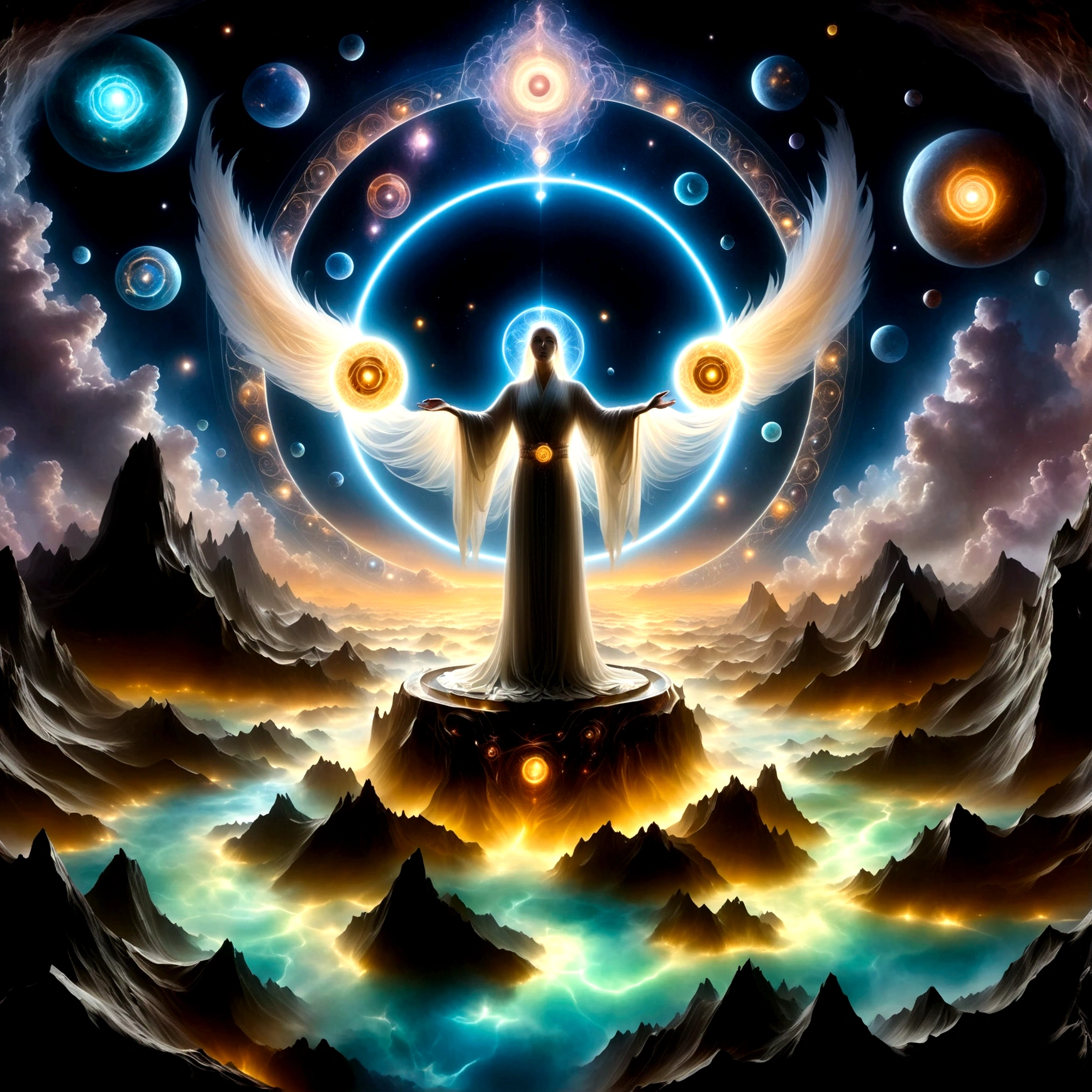 Astrologer，Magic Circle, Sacred geometry, Clear focus, Floating Ghost Mage, Heaven and earth collapsed, Mobius strip, Black Hole, Lots of meteorites floating, Combination Magic Circle, call, Transformation of matter and immateriality, Kim Sik, and other complex ritual combinations , Mike Winkelmann style的超现实数字艺术, Rolf ARmstRong style: Fractal, Alberto Vargas, 和 H&#39;style.R. liver. liver,Magical Realism,classical realism,Surrealism,imagination,Science fiction,From another realm,impossible,Visual exaggeration,Post-cyberpunk,Nano punk,Atomic Punch,gather,Circuit,lightpainting,白羊seat,♈︎,金牛seat,♉︎,双子seat. ♊︎,cancer,♋︎,天蝎seat,♏︎,天秤seat,♎︎,seat,♍︎,狮子seat,♌︎,射手seat,♐︎. 摩羯seat,♑︎,水瓶seat,♒︎,双鱼seat,♓︎,Unreal Engine,Octane RendeRing,V-Ray,High Detail,high quality,high resolution,Surrealism,16K,Ultra wide angle,High Angle Shot,,Bioluminescence,