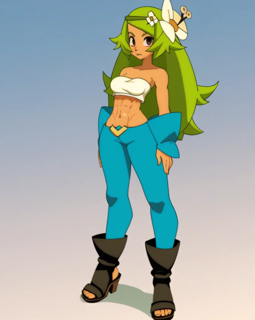 score_8_up, score_7_up, score_6_up, score_5_up, score_4_up, anime screenshot
1girl, solo, dark-skinned female, bare shoulders, green hair, amaliayoung, long hair, breasts, hair flower, navel, strapless, very strong abs

wakfu

standing, upper body, looking at viewer, full body