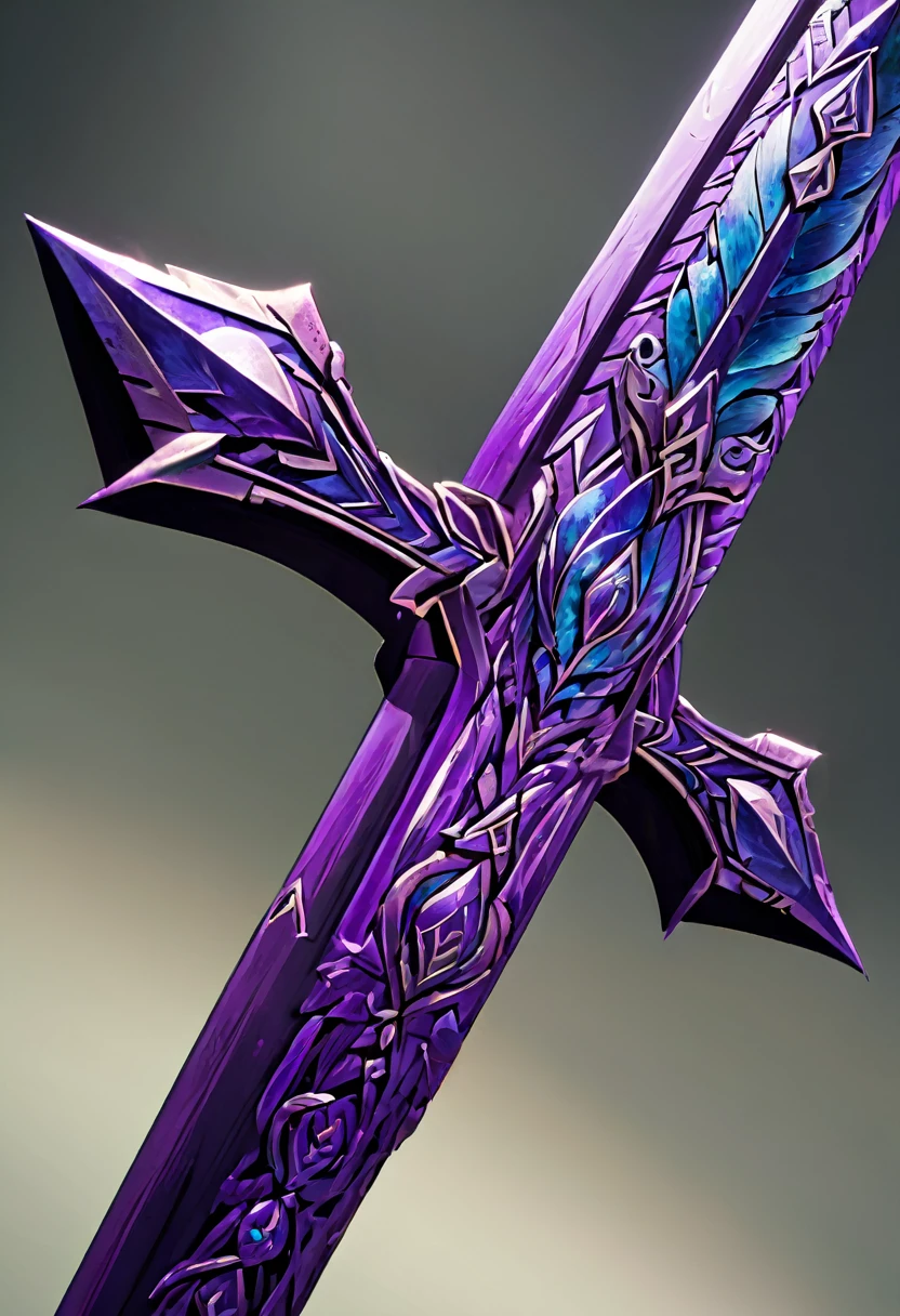 an extremely detailed 4k picture of just a 2 handed spear made of purple steel and covered in magical runes