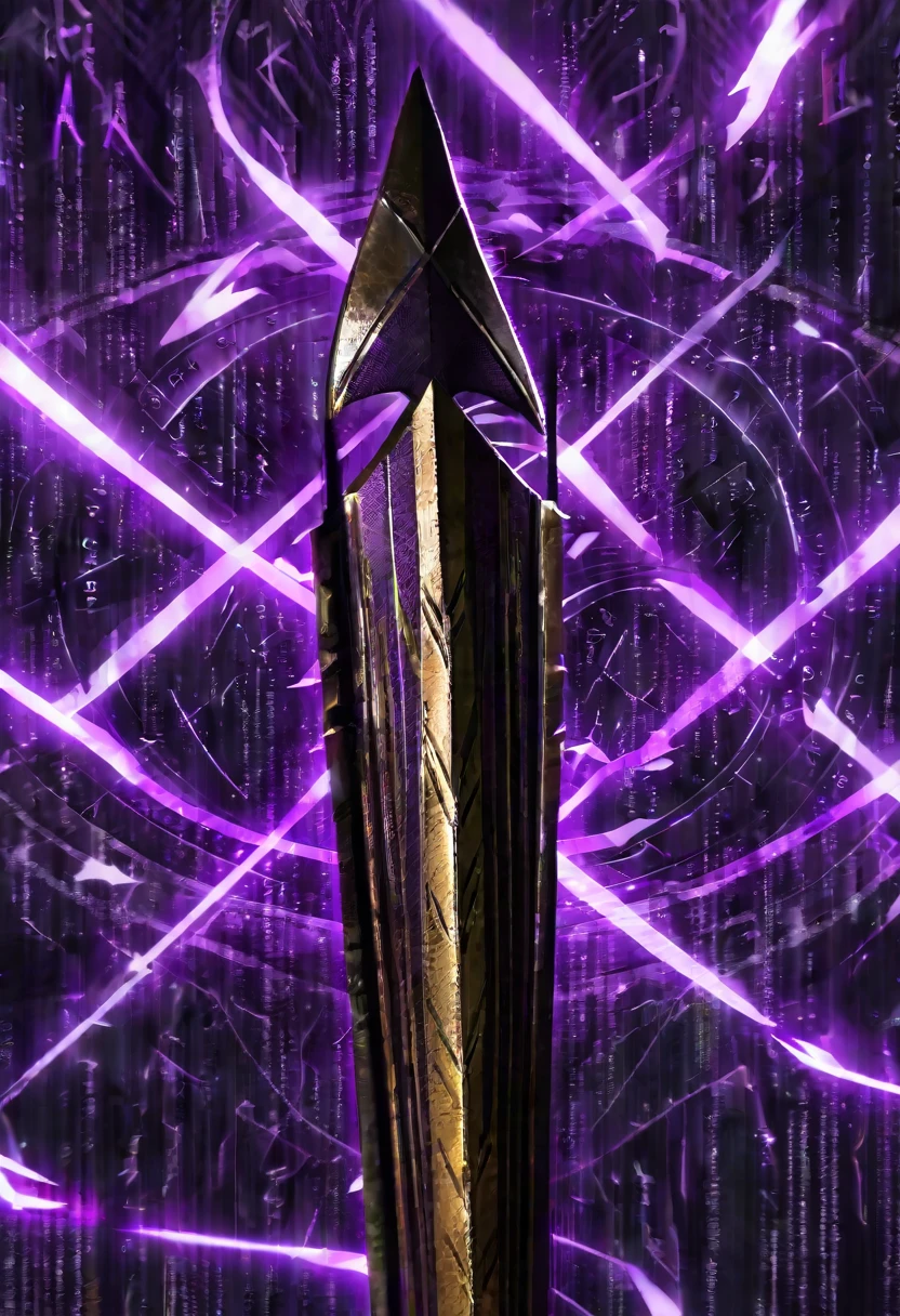 an extremely detailed 4k picture of just a 2 handed spear made of purple steel and covered in magical runes