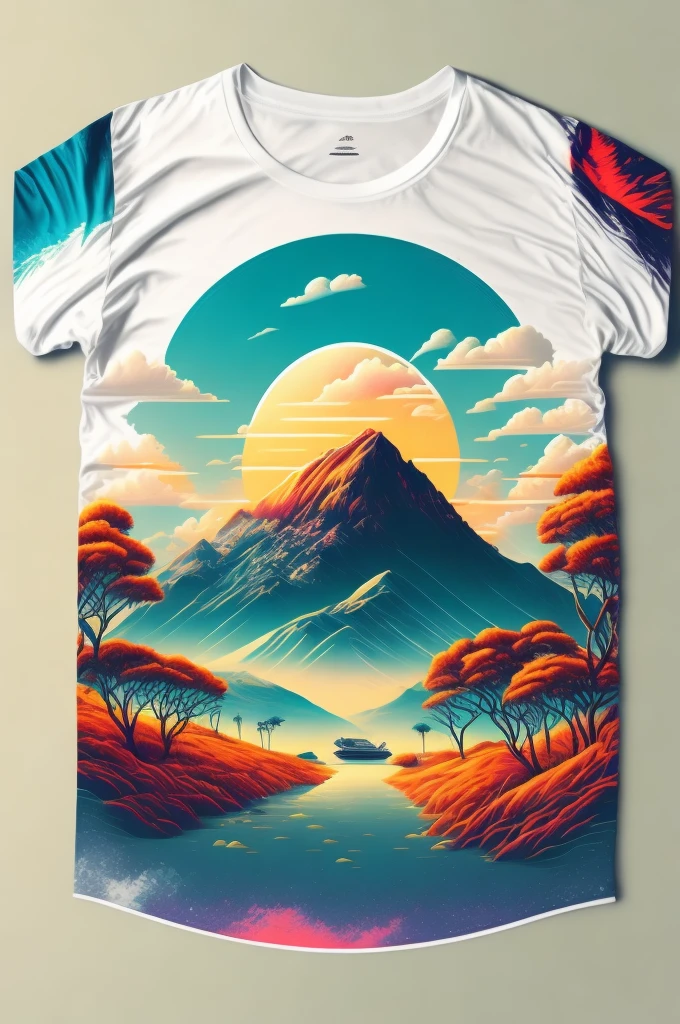 A t-shirt with "motion, Summer landscape, t shirt design, midjourney, vectorial art, hidro74" 