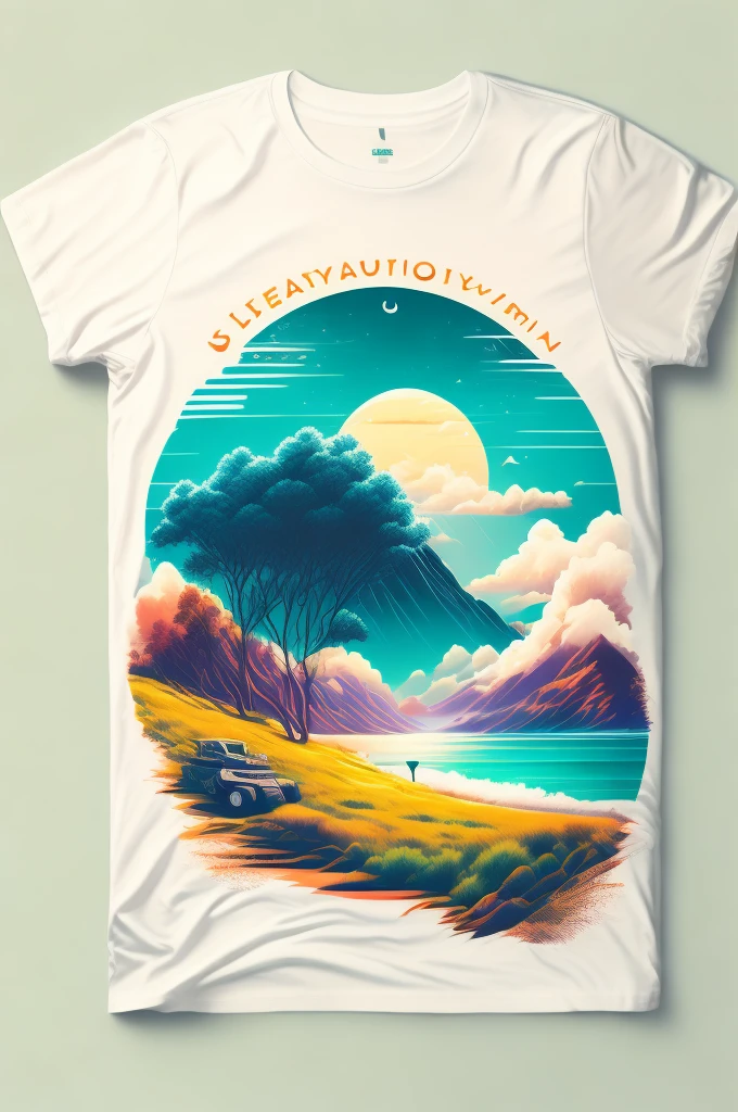 A t-shirt with "motion, Summer landscape, t shirt design, midjourney, vectorial art, hidro74"