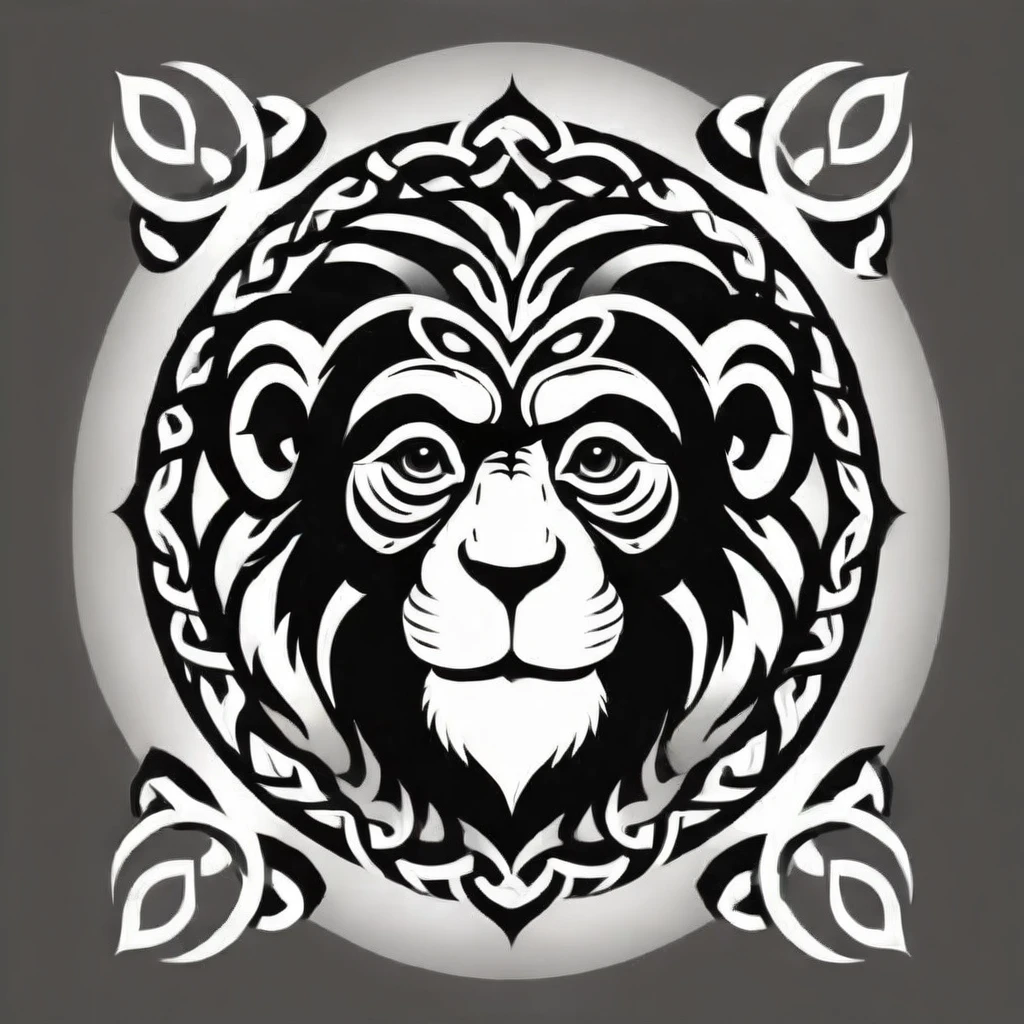celtic style, tribal style, norse style, monkey, lion, black and white, monkey, monkey
