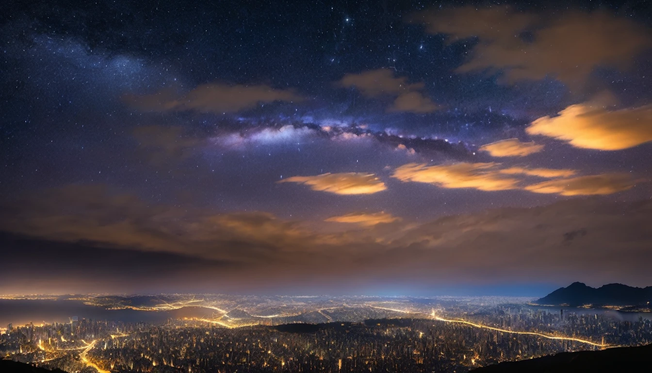 Surreal night sky photo,masterpiece,最高masterpiece,A strip of light running across the sky,Glow,star,,Detailed Description