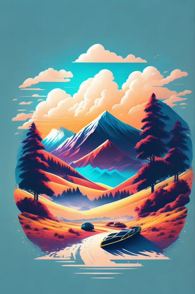 "motion, Summer landscape, t shirt design, midjourney, vectorial art, hidro74"