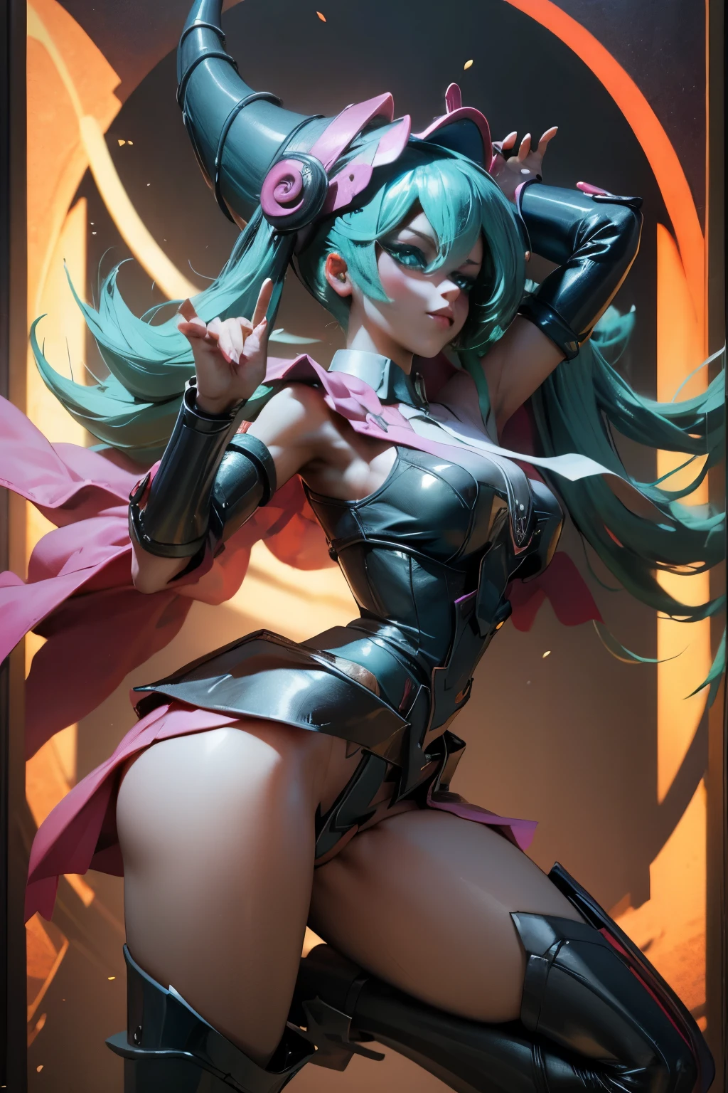 Hatsune Miku disguised as dark magician gils. Pose sexy y sensual. big . dark magician gils costume 