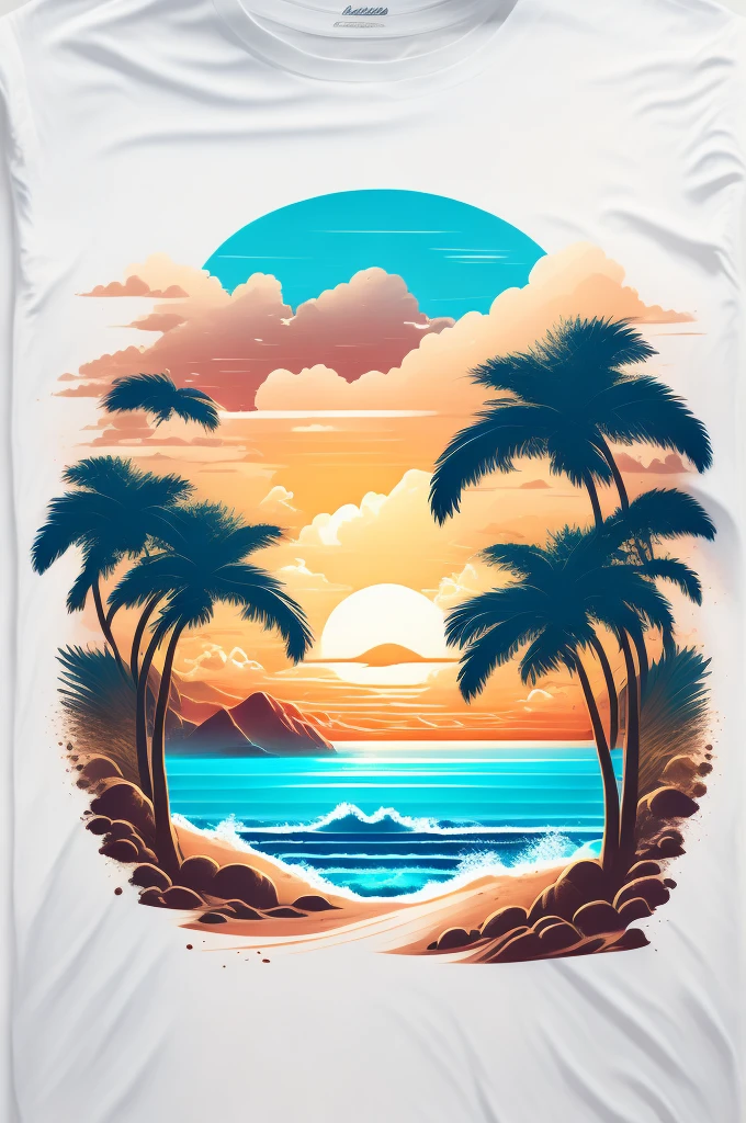 "motion, A beach in a summer landscape, t shirt design, midjourney, vectorial art, hidro74"