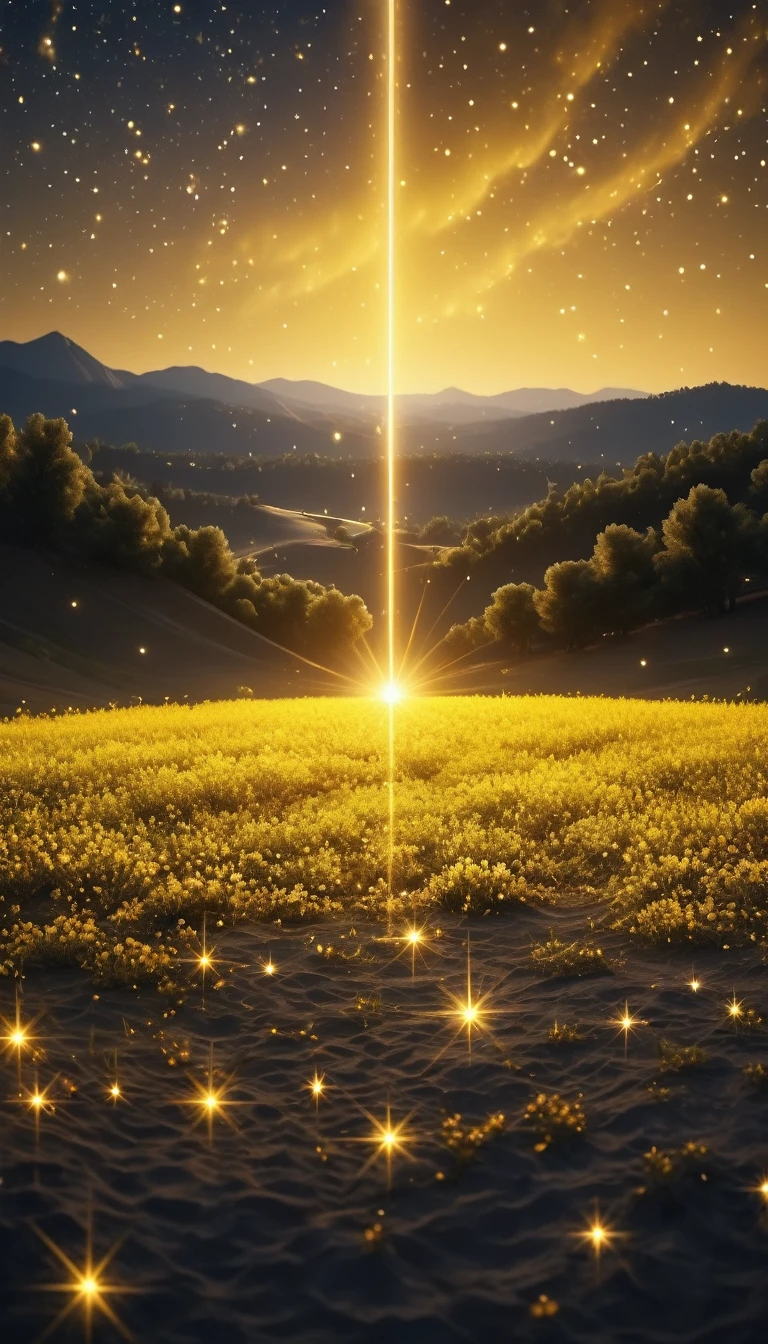 Yellow Sky,Band of Light,Particles of light,Twinkling Stars Ultra-Realistic, photo-realistic, ultra-definition, 4K, top quality, masterpiece,
