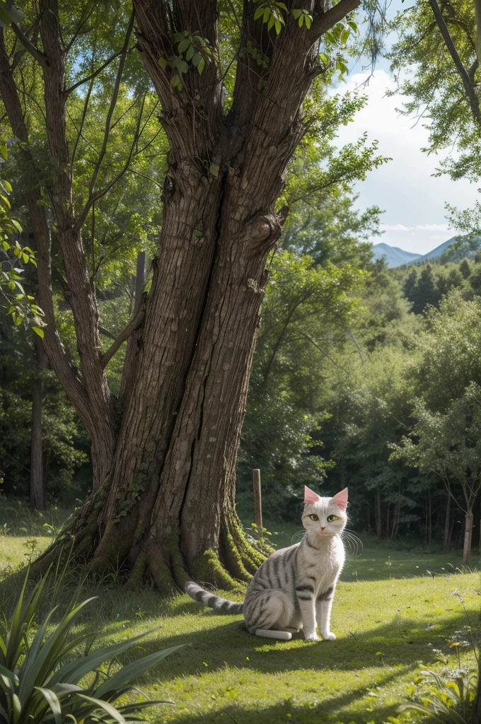 Legendary cat in forest with mythical willow 