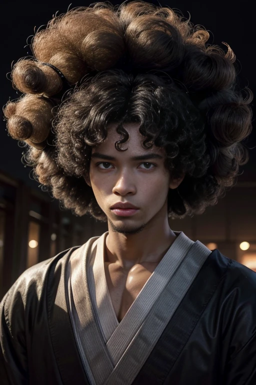 cartoon of a young boy with a big afro hair, afro, samurai with afro, black man with afro hair, big afro, with afro, official illustration, in cartoon style, , curly afro, giant afro!, it's going to fuck anime style, a portrait of the character, high resolution, high resolution, anime style, velues, a black man with long curly hair, 8K