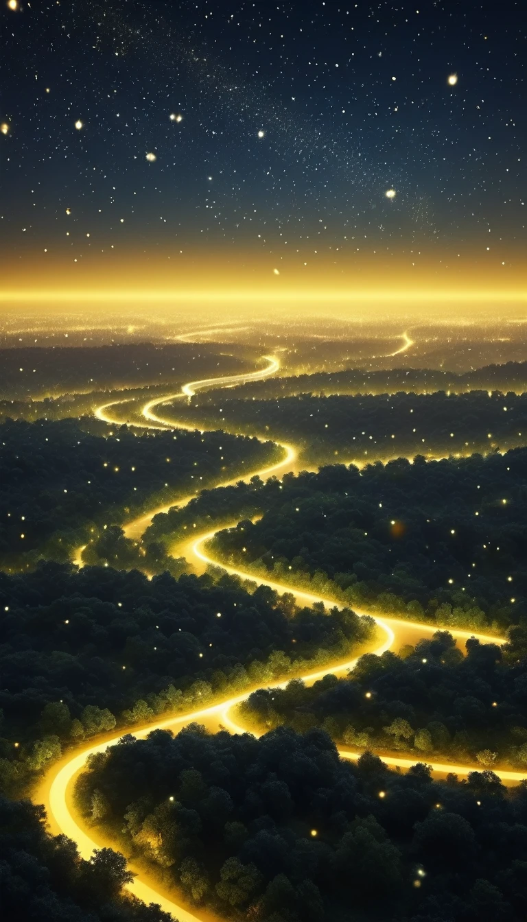 Yellow Sky,Band of Light,Particles of light,Twinkling Stars Ultra-Realistic, photo-realistic, ultra-definition, 4K, top quality, masterpiece,The sky,Detailed Description