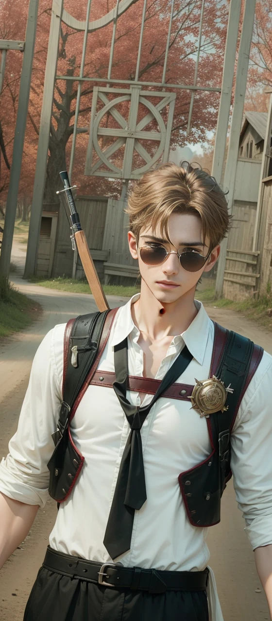 Huge dirt road side in the middle of nowhere,There was a twenty-year-old young man in red robes,A small crossbow is pinned to his waist,Gently tapping a small red tambourine