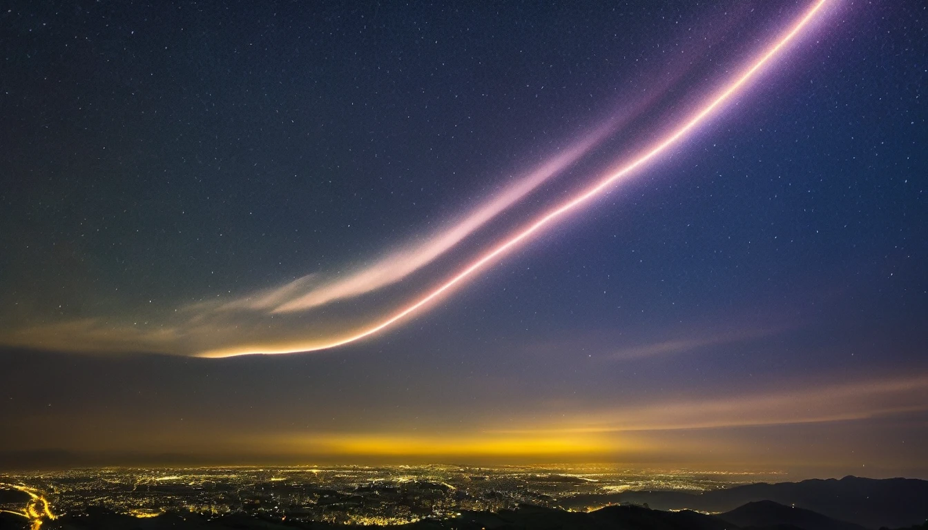 Surreal photo of the night sky,work of art,最高work of art,A streak of light across the sky,sheen,Star,,Detailed Description