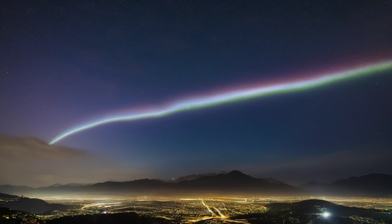 Surreal photo of the night sky,work of art,最高work of art,A streak of light across the sky,sheen,Star,,Detailed Description