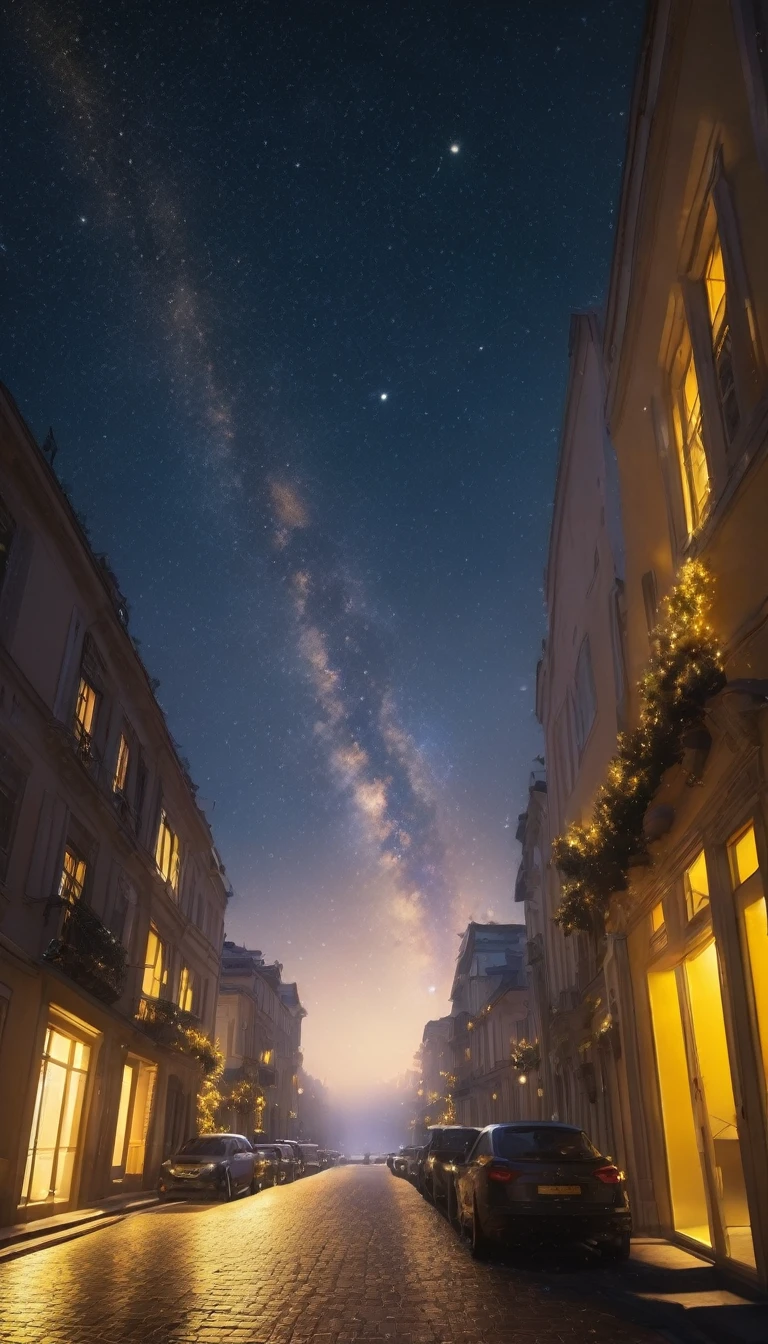 Yellow Sky,Band of Light,Particles of light,Twinkling Stars Ultra-Realistic, photo-realistic, ultra-definition, 4K, top quality, masterpiece,The sky,mysterious