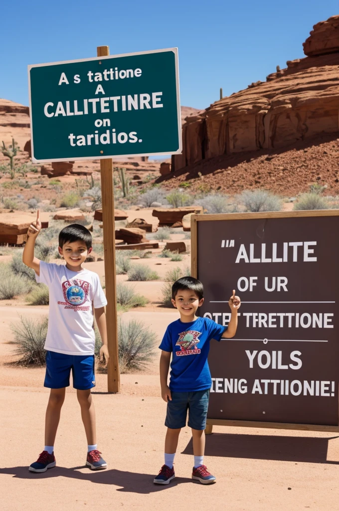 A cartoon boy points to a sign and the sign says "culture and traditions " and in the background the state of Arizona