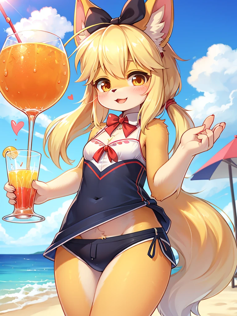 sunny beach , girl , (curtsy) , My heart is pounding , Tilt the glass you are holding , (Juice spills on crotch)