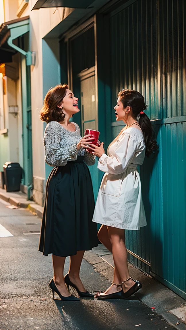3 neighbors gossiping on the street 