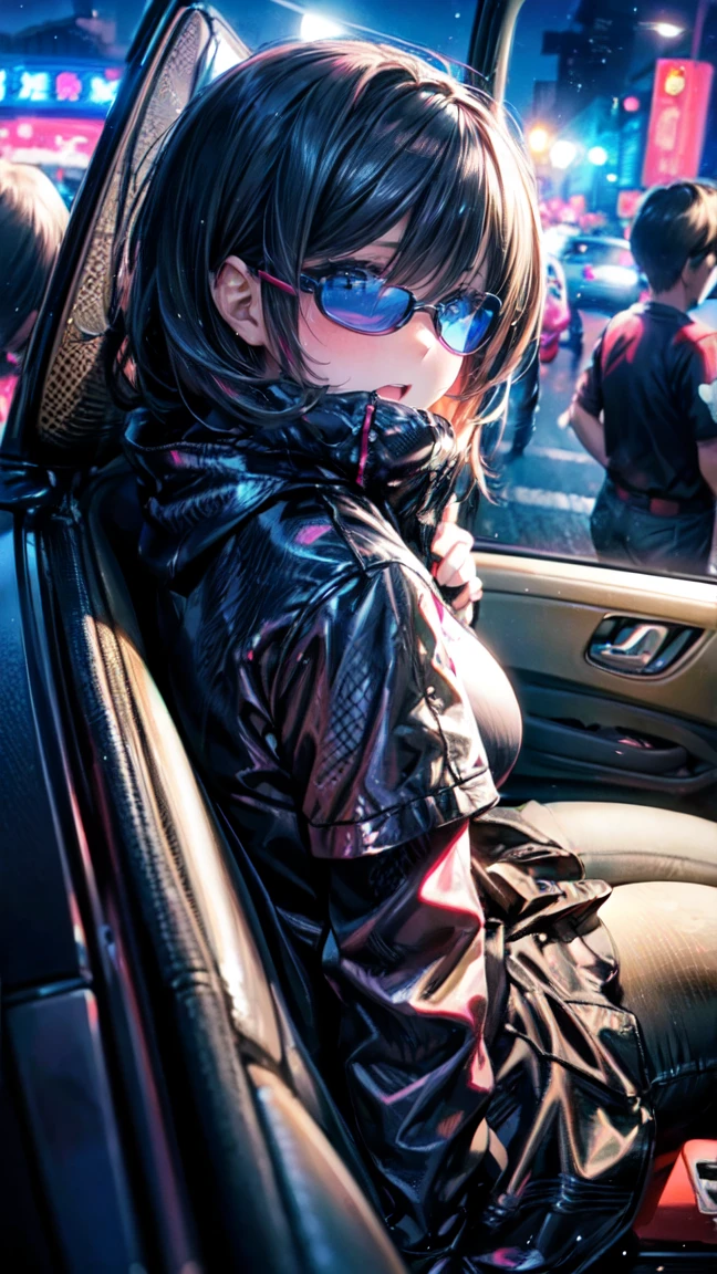 One Woman Car sex Big Butt Feeling face Inside the car at night Girls who love sex Happy face sunglasses Blushing and embarrassed Outdoor Exposure sports car Thong