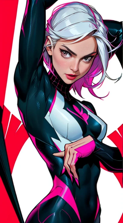 spider gwen, Hot, partial , hightquality, Dynamic Poses, Beautiful, Gorgeous, In love,Short suit, spider in a suit, white black red suit、Natalie Portman
