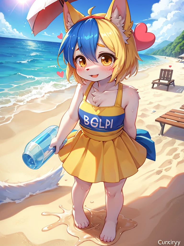 sunny beach , girl , (curtsy) , My heart is pounding , pee , Get soaked