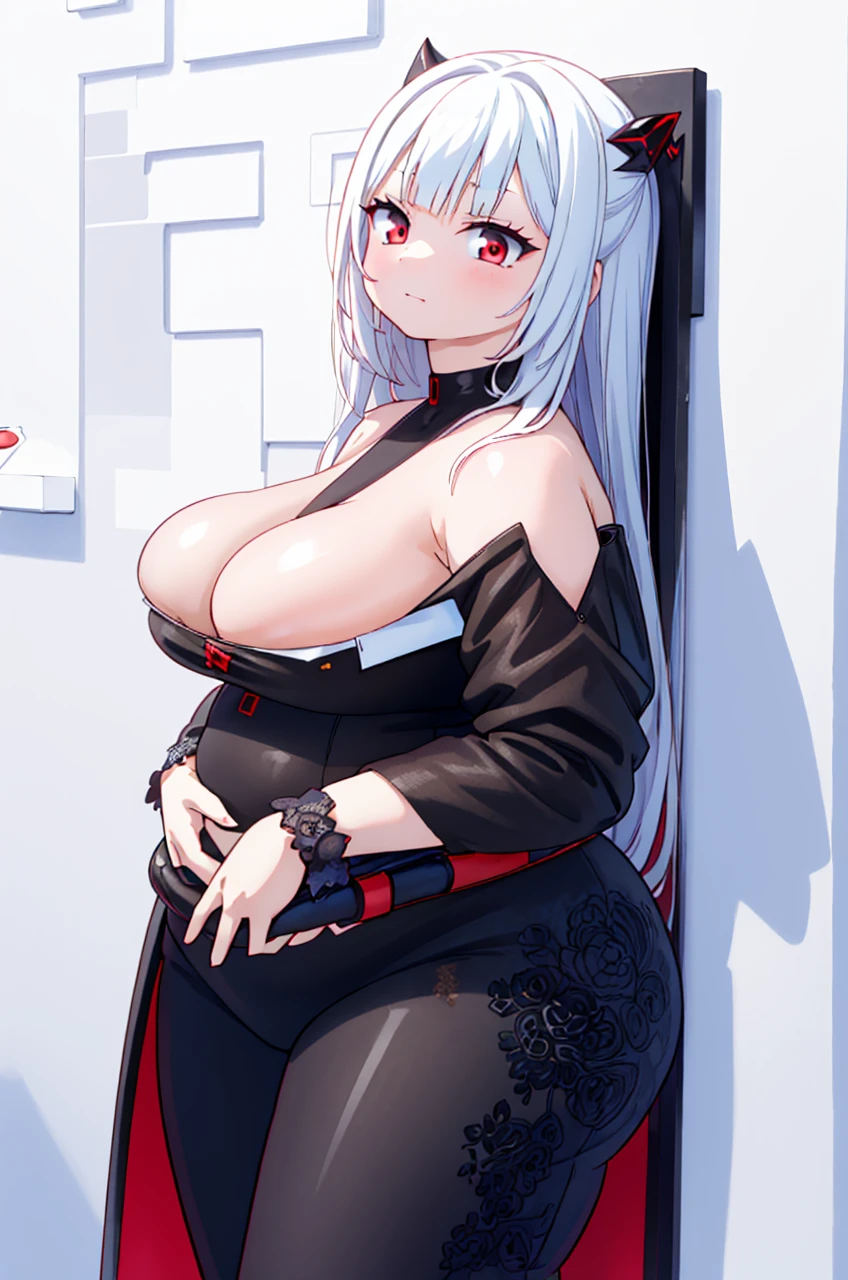 extremely detailed, masterpiece, high resolution, black , deep sharp red eyes, sharp face, cold, beautiful, long white hair, y face, curvy figureblack , deep sharp red eyes, sharp face, cold, beautiful, long white hair, sexace, curvy figure