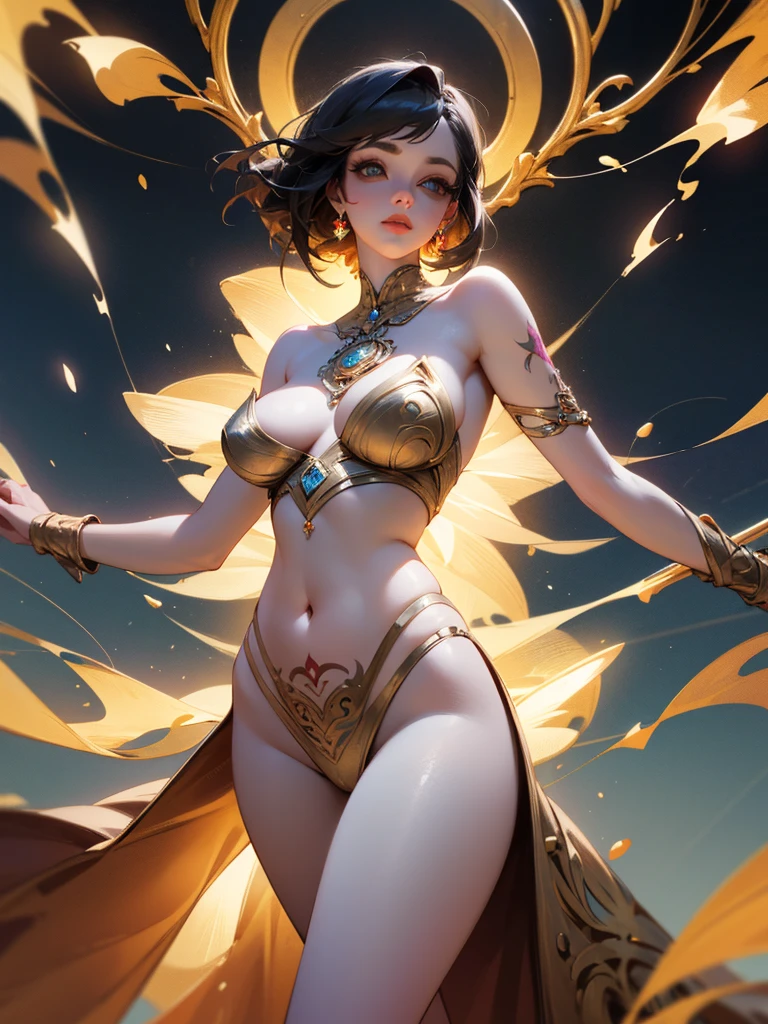 by Wlop,(Masterpiece),(Highest quality:1.4), (Highest Detailed:1.3), (8k very detailed CG unit wallpaper), **high detailed water color potrait, stunning body of savitha bhabhi,body like angela white, big bright eyes, , glowing tattoos across chest and arms , pale skin ,adorned with eye-catching curves ,breathtaking beauty accentuated by their dazzlingly, dynamic pose, Glamorous,High Fantasy, Hyperrealism ensembles and hint of softness around her navel,depicted in an intricate and highly detailed, with elegant lighting and smooth focus, beautiful colors, pencil sketches, Amazing details, One character,photo Realistic,Beautiful composition,perfect female body, (Rendered in ultra-high definition, (UHD) resolution 8K:1.4), full perfect beautiful body