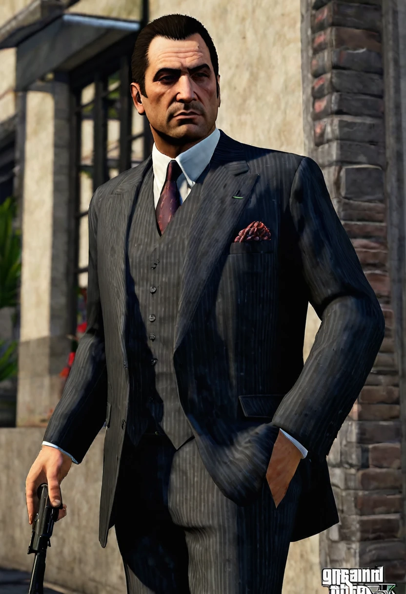 Mod para GTA V: "Toni Cipriani - The Return of the Mafioso"
Character description:
Name: Tony Cipriani Age: 45 years (at the time of the mod)
Physical description: Toni Cipriani is a robust man with dark hair and a face marked by his years in the crime business.. He usually dresses in formal and elegant clothing, reflecting his status as an important member of the mafia.