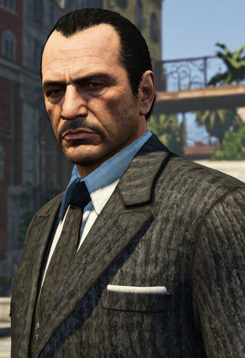 Mod para GTA V: "Toni Cipriani - The Return of the Mafioso"
Character description:

Name: Tony Cipriani Age: 45 years (at the time of the mod)
Physical description: Toni Cipriani is a robust man with dark hair and a face marked by his years in the crime business.. He usually dresses in formal and elegant clothing, reflecting his status as an important member of the mafia.
